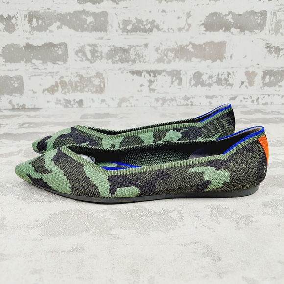 NEW Rothy’s The Point Olive Camo Slip On Ballet Flat Shoes E399
